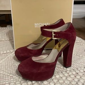 MICHAEL KORS Maroon Suede Heels with ankle strap
